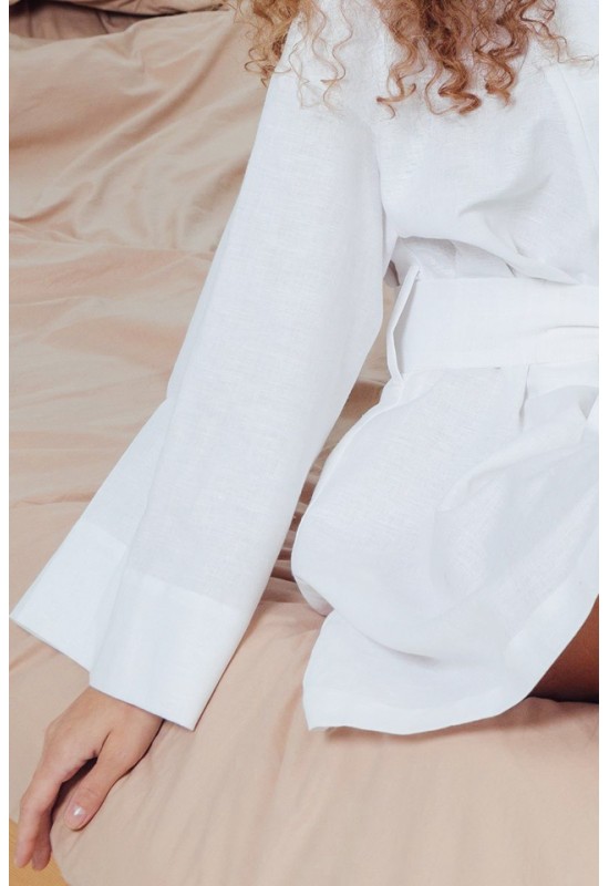 Linen Robe with Long Kimono Sleeves