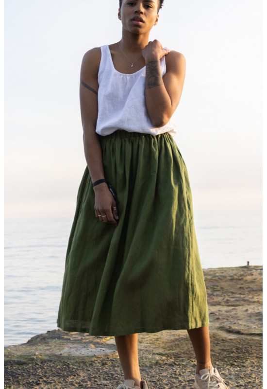 Linen Skirt for Women | Elastic Waist Long Skirt 