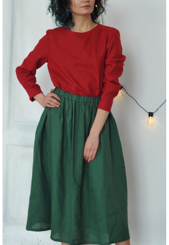 Linen Skirt for Women | Elastic Waist Long Skirt 