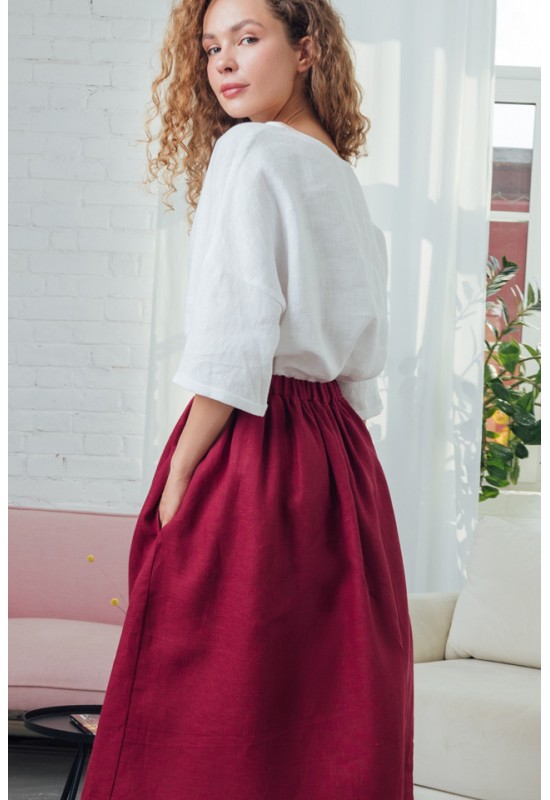 Linen Skirt for Women | Elastic Waist Long Skirt 