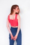 Square Neck Linen Crop Top with Back Buttons