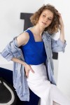 Square Neck Linen Crop Top with Back Buttons