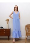 Muslin Cotton Sleeveless Dress: V Neck, Ruffles