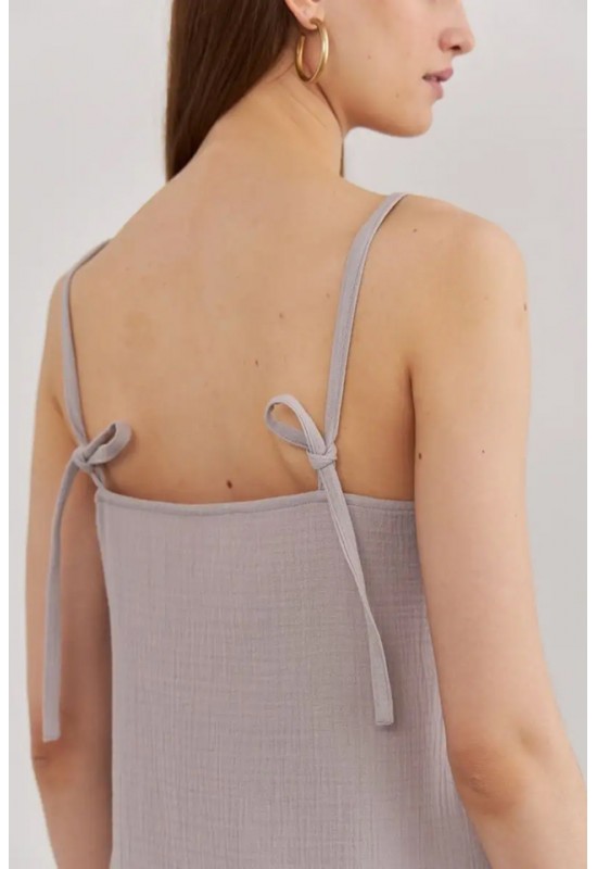 Muslin Dress with Spaghetti Straps and V-Neck 