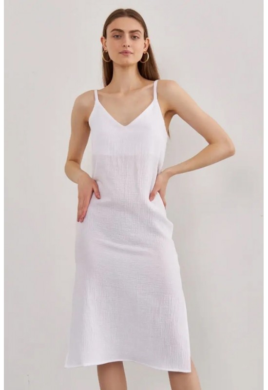 Muslin Dress with Spaghetti Straps and V-Neck 