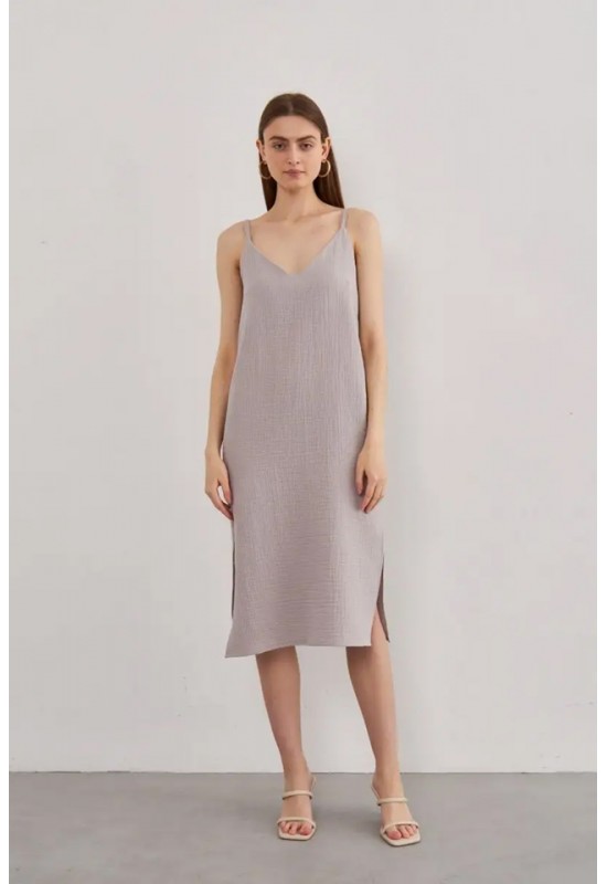 Muslin Dress with Spaghetti Straps and V-Neck 