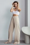 Cotton Gauze Muslin Pants: High Waist, Elastic 