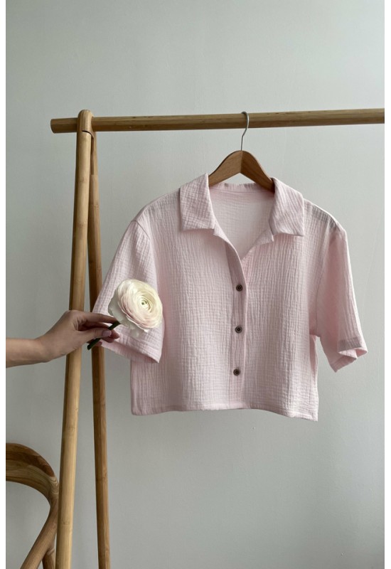 Muslin Shirt with Short Sleeves: Crop Blouse 