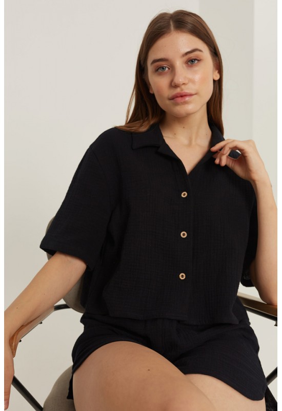 Muslin Shirt with Short Sleeves: Crop Blouse 