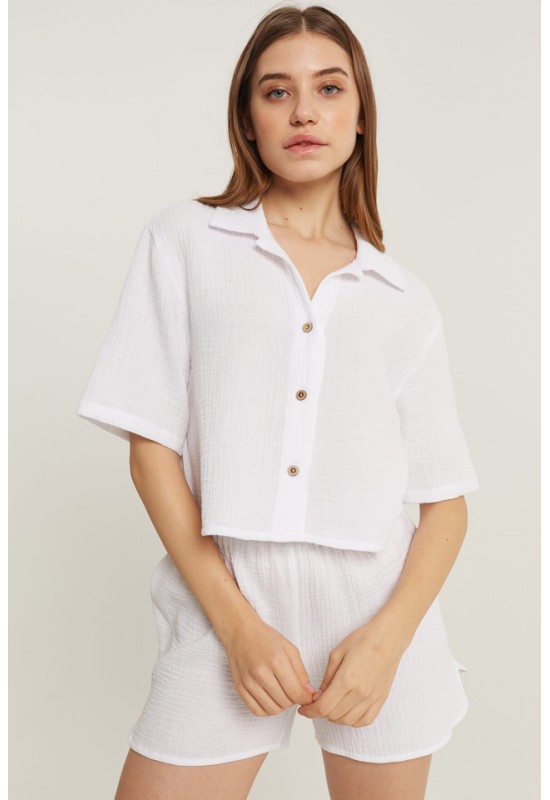 Muslin Shirt with Short Sleeves: Crop Blouse 