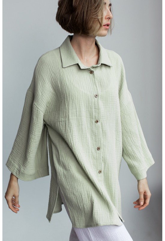 Long Sleeves Muslin Shirt : Crinkle Cotton Blouse