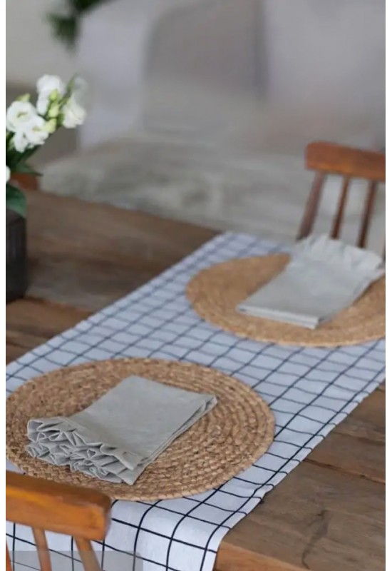 Large Grid Cotton Table Runner - Window Pane