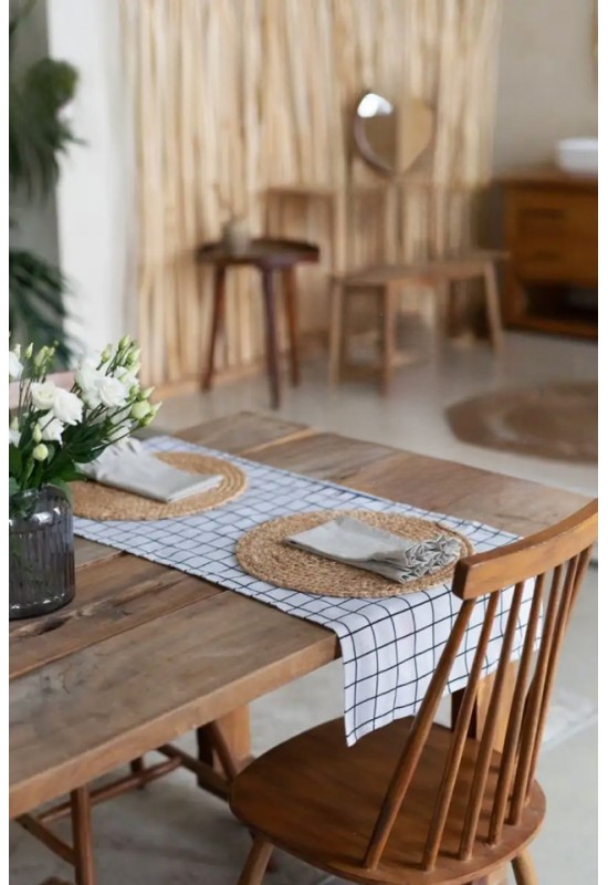 Large Grid Cotton Table Runner - Window Pane