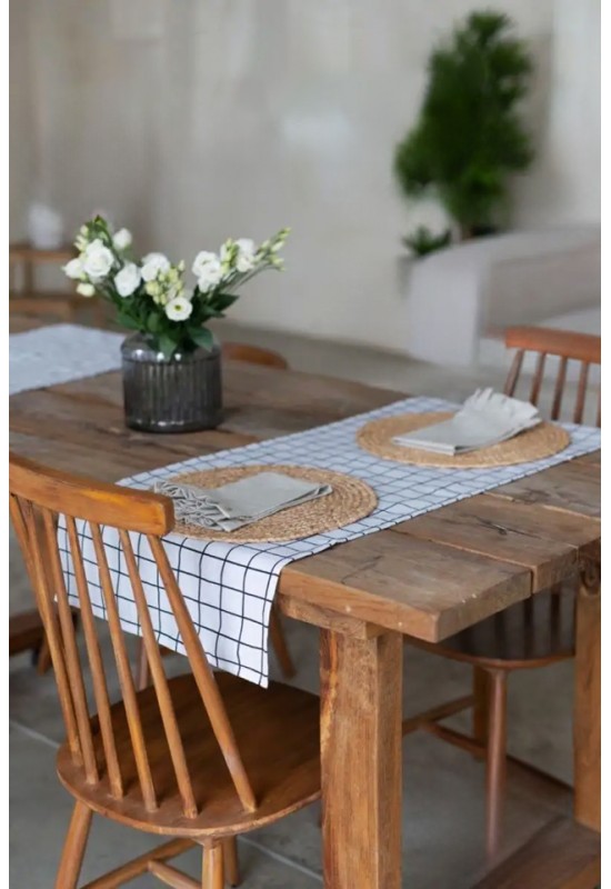 Large Grid Cotton Table Runner - Window Pane