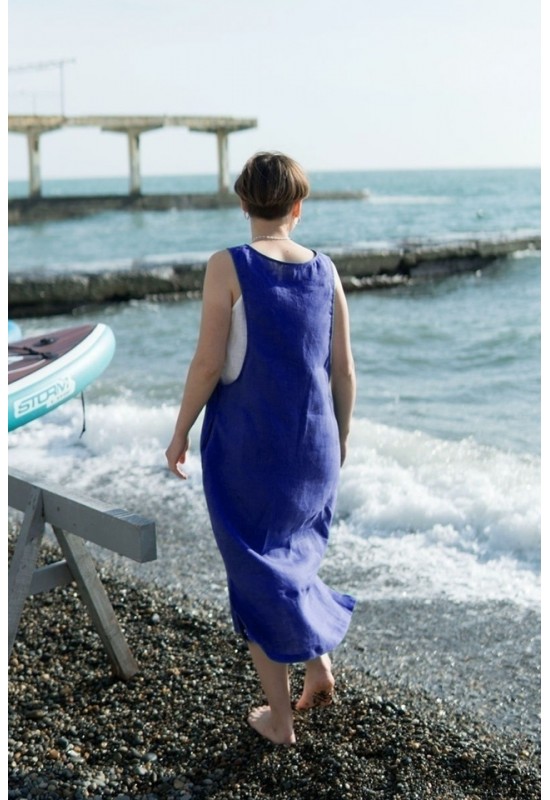 Linen Dress Wide Straps - Pinafore Dress 
