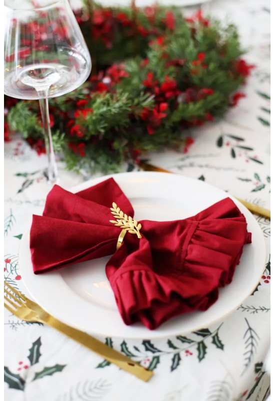 Rectangle Linen Napkins with Ruffles - Elegant Dining Essentials