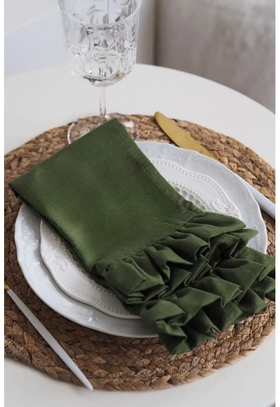 Rectangle Linen Napkins with Ruffles - Elegant Dining Essentials
