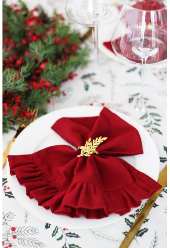 Rectangle Linen Napkins with Ruffles - Elegant Dining Essentials