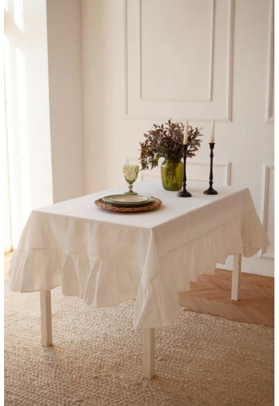 Ruffled Linen Tablecloth for Wedding and Dining