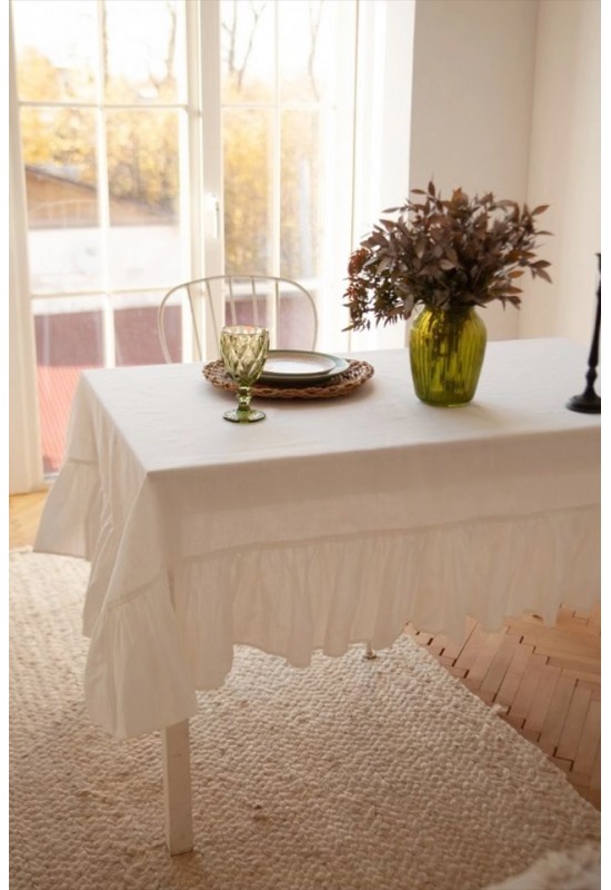 Ruffled Linen Tablecloth for Wedding and Dining