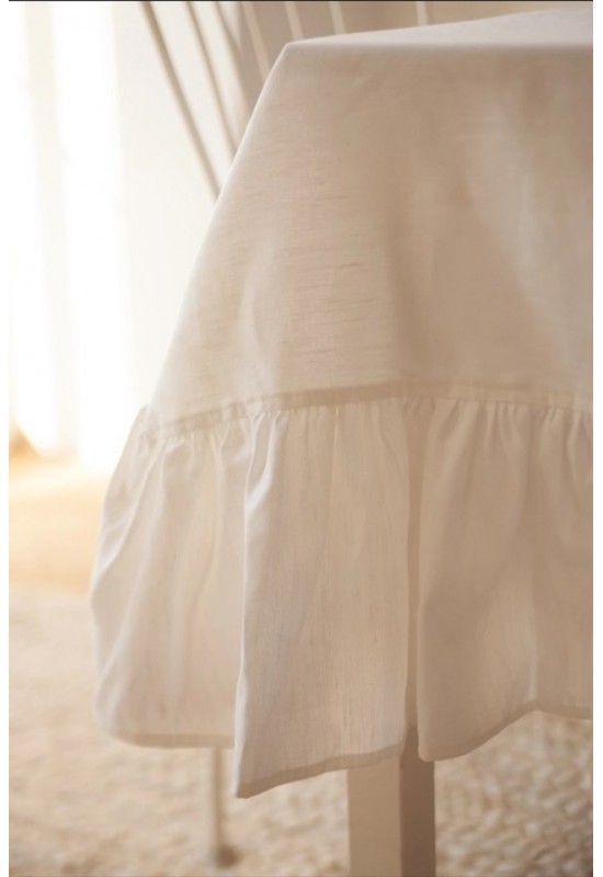 Ruffled Linen Tablecloth for Wedding and Dining