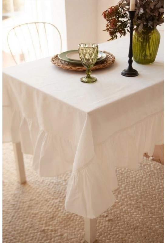 Ruffled Linen Tablecloth for Wedding and Dining