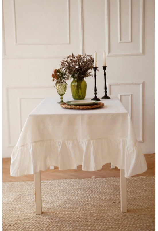 Ruffled Linen Tablecloth for Wedding and Dining