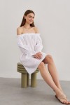  Muslin Open Shoulders Long Sleeve Dress for Women