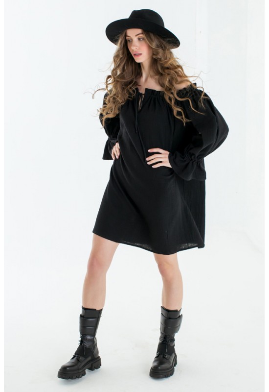  Muslin Open Shoulders Long Sleeve Dress for Women