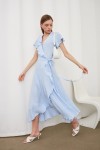 Gauze V-Neck Wrap Dress with Ruffles for Women