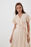 Gauze V-Neck Wrap Dress with Ruffles for Women