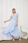 Gauze V-Neck Wrap Dress with Ruffles for Women