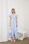 Gauze V-Neck Wrap Dress with Ruffles for Women