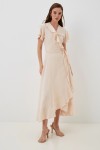 Gauze V-Neck Wrap Dress with Ruffles for Women