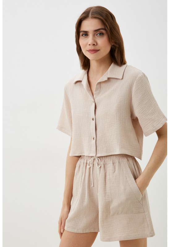Muslin Shirt with Short Sleeves: Crop Blouse 