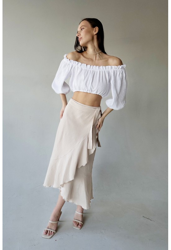 High-Waist Muslin Cotton Skirt with Ruffles