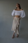 High-Waist Muslin Cotton Skirt with Ruffles