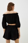 Muslin Crop Top Open Shoulders: Puff Sleeves 