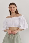 Muslin Crop Top Open Shoulders: Puff Sleeves 