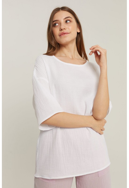 Muslin Top Short Sleeves - Loose Cotton Blouse 