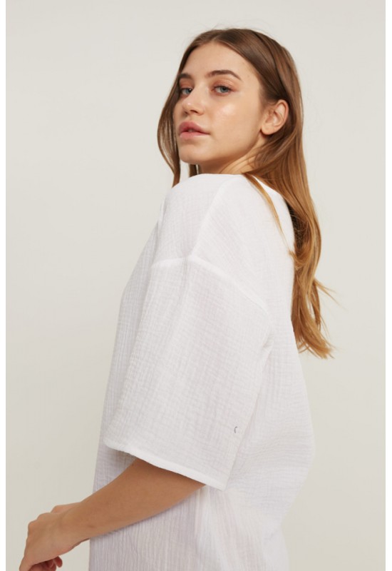 Muslin Top Short Sleeves - Loose Cotton Blouse 