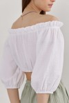 Muslin Crop Top Open Shoulders: Puff Sleeves 