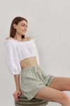 Muslin Crop Top Open Shoulders: Puff Sleeves 