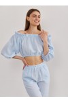 Muslin Crop Top Open Shoulders: Puff Sleeves 