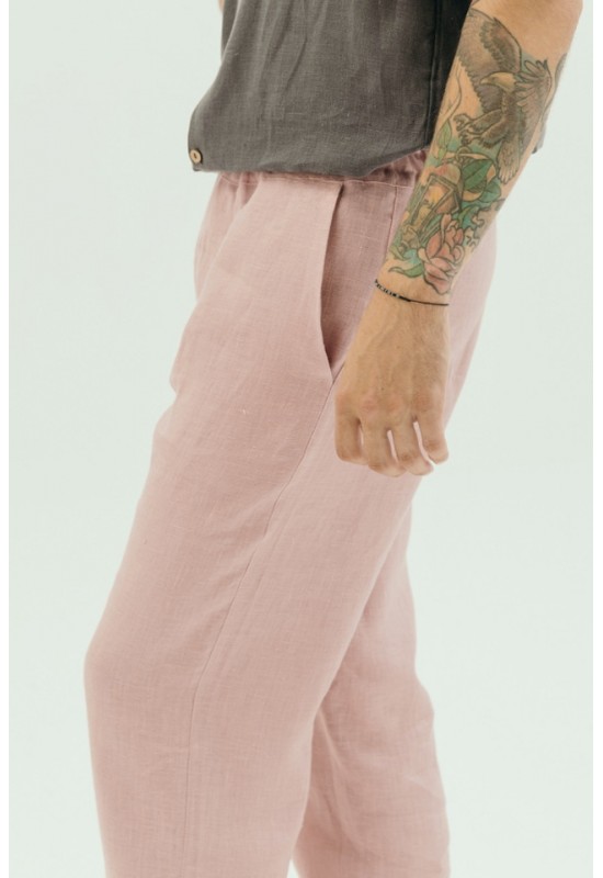 Drawstring Men's Linen Pants with Elastic Waist 