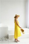 Sleeveless linen dress Midi V neck Slip dress 