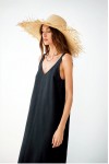 Sleeveless linen dress Midi V neck Slip dress 