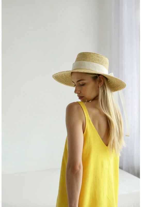 Sleeveless linen dress Midi V neck Slip dress 