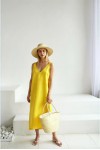 Sleeveless linen dress Midi V neck Slip dress 