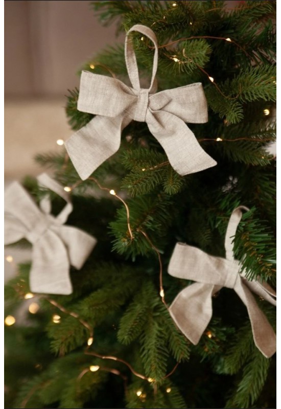  Linen Tree Bows for Christmas - Set of 6